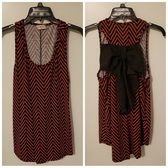 Free Kisses Red/Black Striped Tank w/Bow Detail - Picture 1 of 13